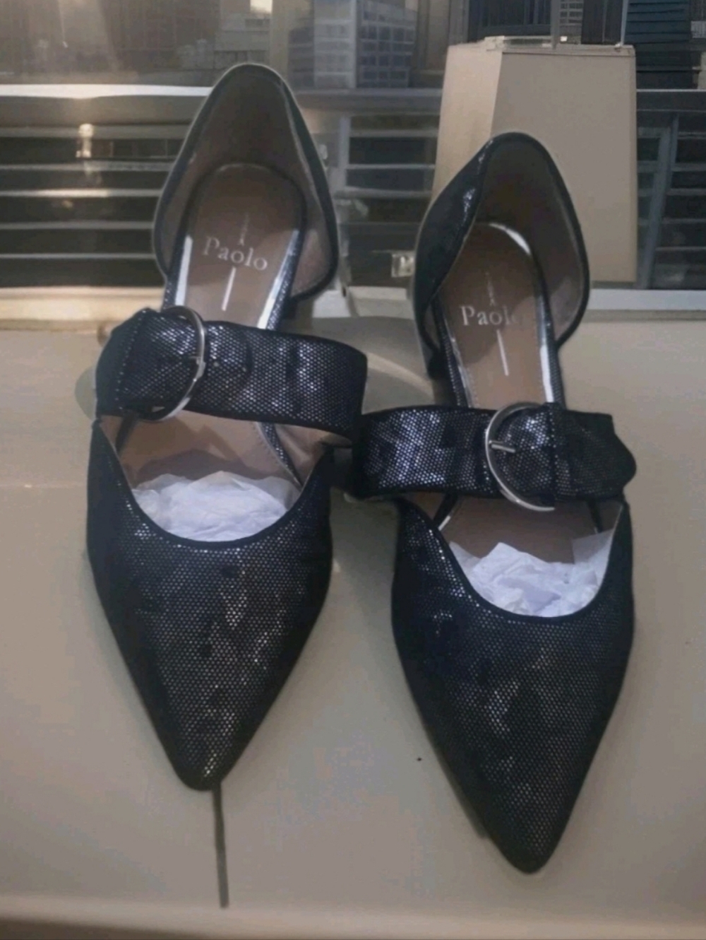 Pre-loved Paolo Dean Womens Black Metallic Leather Pointy Toe Flat Sz 8 - Picture 3 of 8